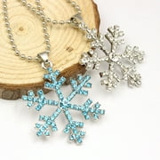 Holiday Party Frozen Winter Crystal White Blue Snowflake Pendant Necklace Jewelry for Women